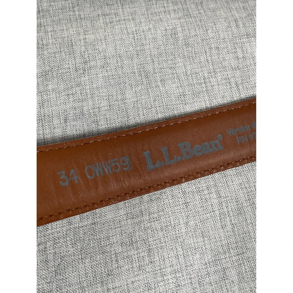 LL Bean Mens 34 Brown Genuine Leather Belt Brass Buckle Made in USA 0WW59